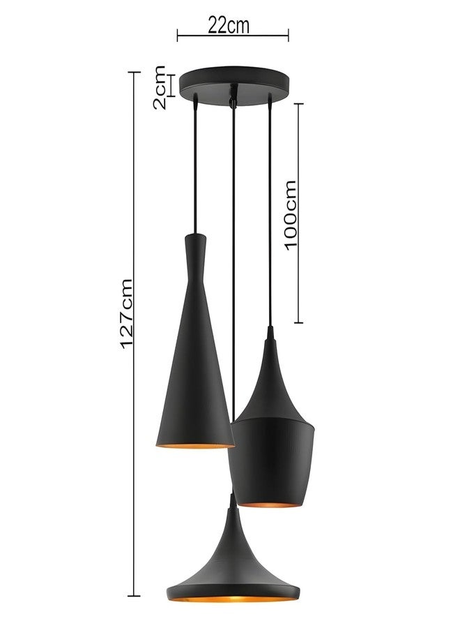 SVDK 3 Lamp Cluster Pendant Light, Tulip Cone Disc-Aluminium, Black Ceiling Lamp Home Decor Items,Hanging Ceiling Decorative Chandelier Home,Living Room, Indoor Outdoor Jhumar Lighing (with Bulb) - Image 4